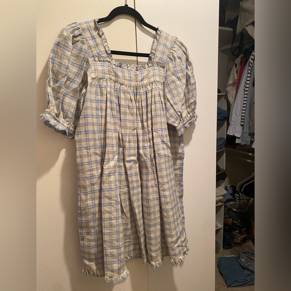 Doen Dresses & Skirts - Doen Plaid Dress in Cream and Blue NWOT